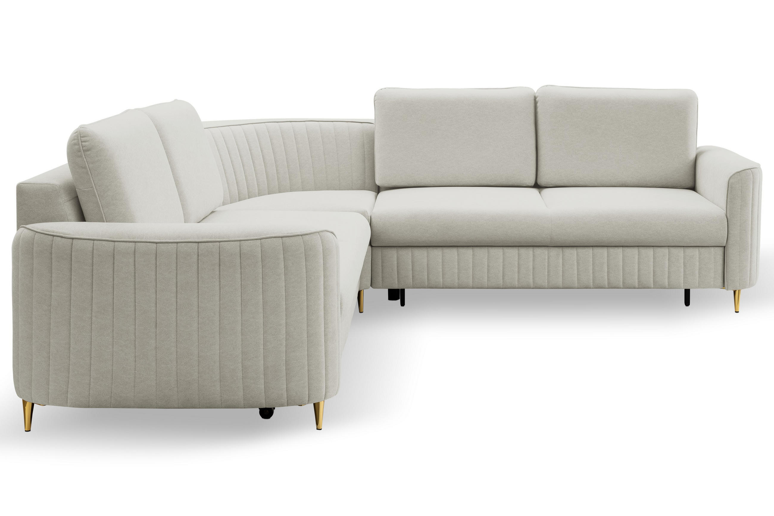 ECKSOFA VELA L-S Hellgrau Velours-Stoff mit Schlaffunktion - Hellgrau, Holz (251/251cm) - MASSENO