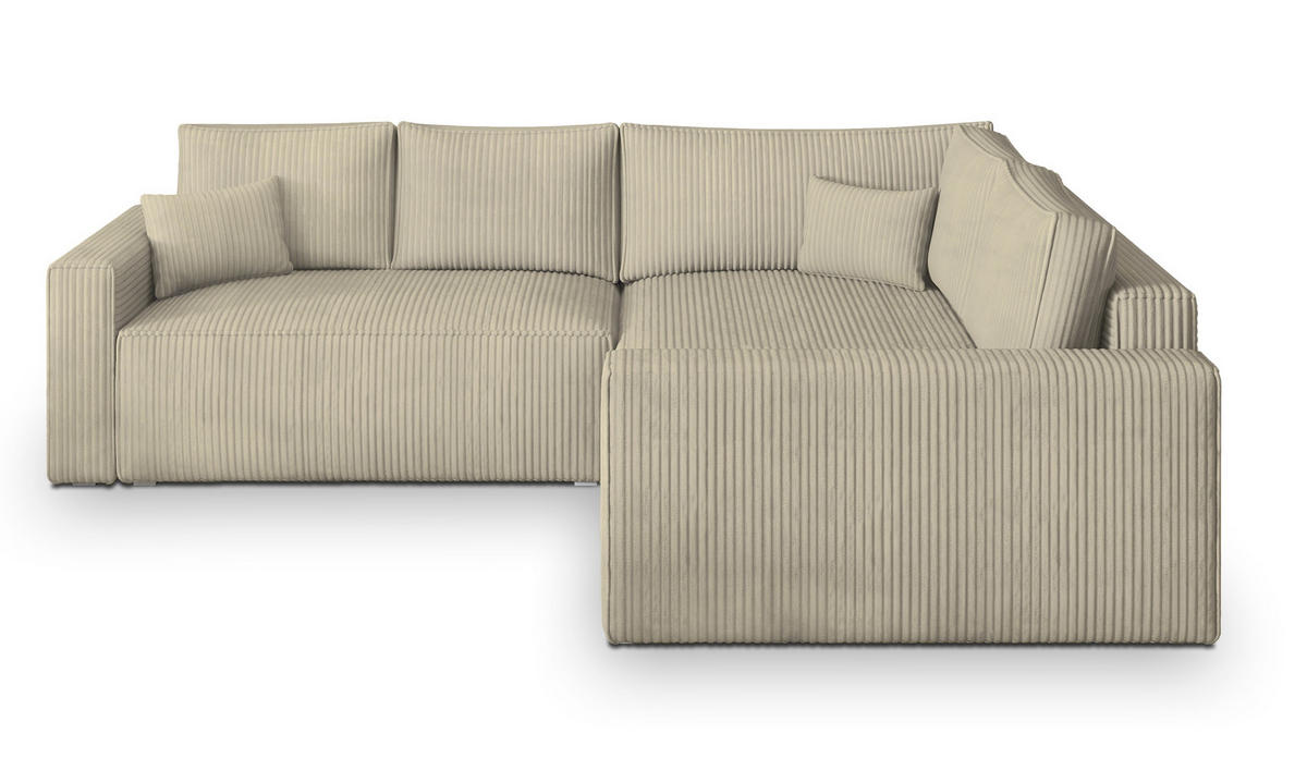 ECKSOFA ERONIS R-S Creme Kordstoff mit Schlaffunktion - Creme, Holz (265/194cm) - MASSENO