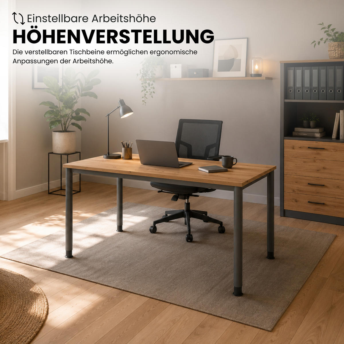 SCHREIBTISCH Serie-H 80/200/74 cm in Eichefarben/Graphitfarben - Eichefarben/Graphitfarben, Holzwerkstoff (80/200/74cm) - bümö