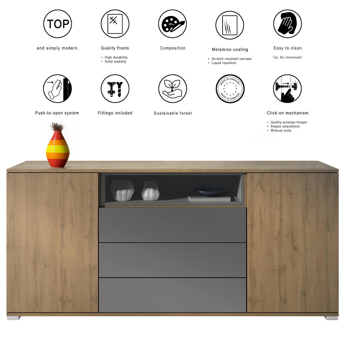 SIDEBOARD Skadu Denim matt - Pastellblau, Holzwerkstoff (166.5/75.5/35cm) - Vladon