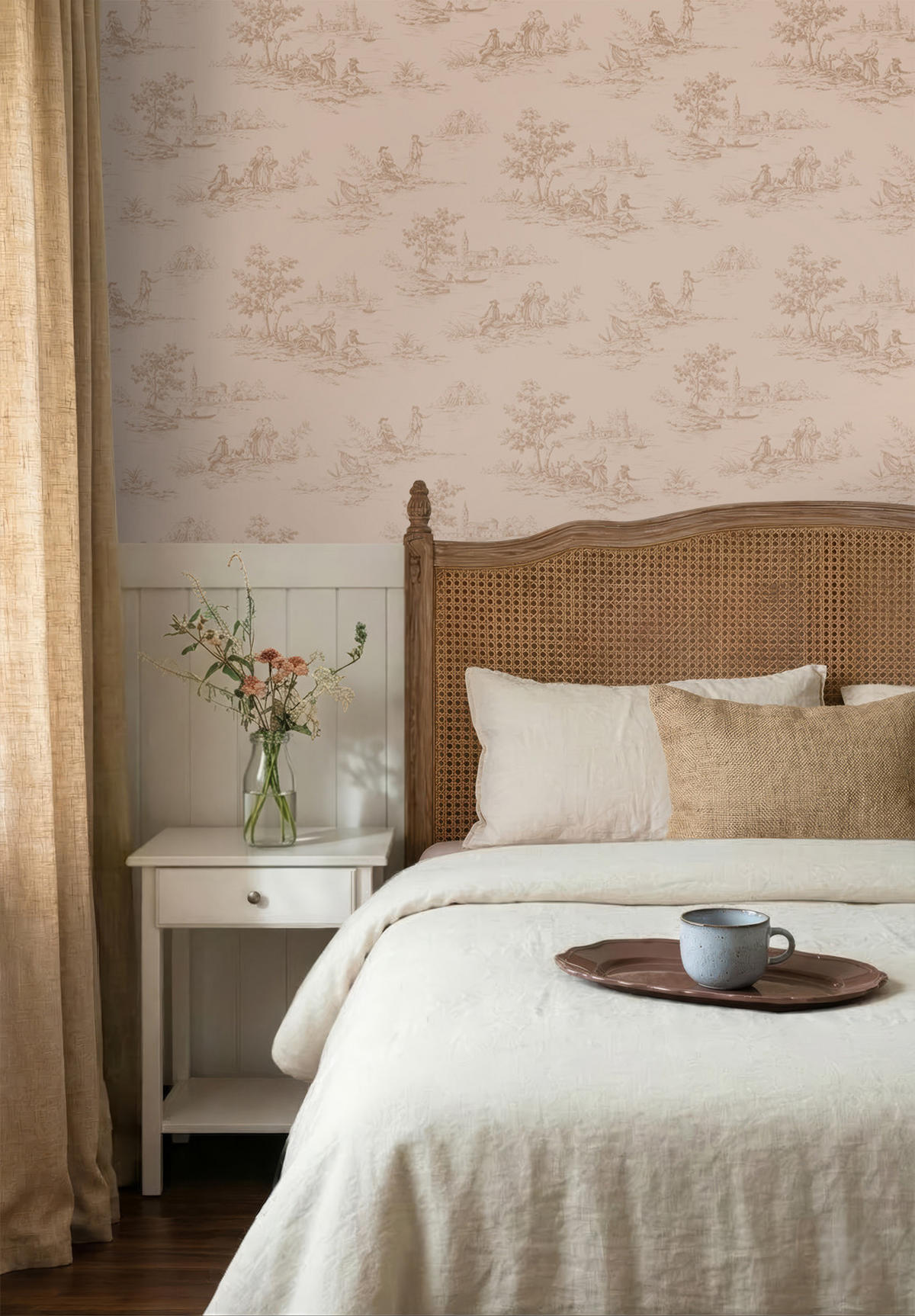 TAPETE Toile de Jouy 50 x 900 cm - Pink, Papier (50/900cm) - ESTAhome