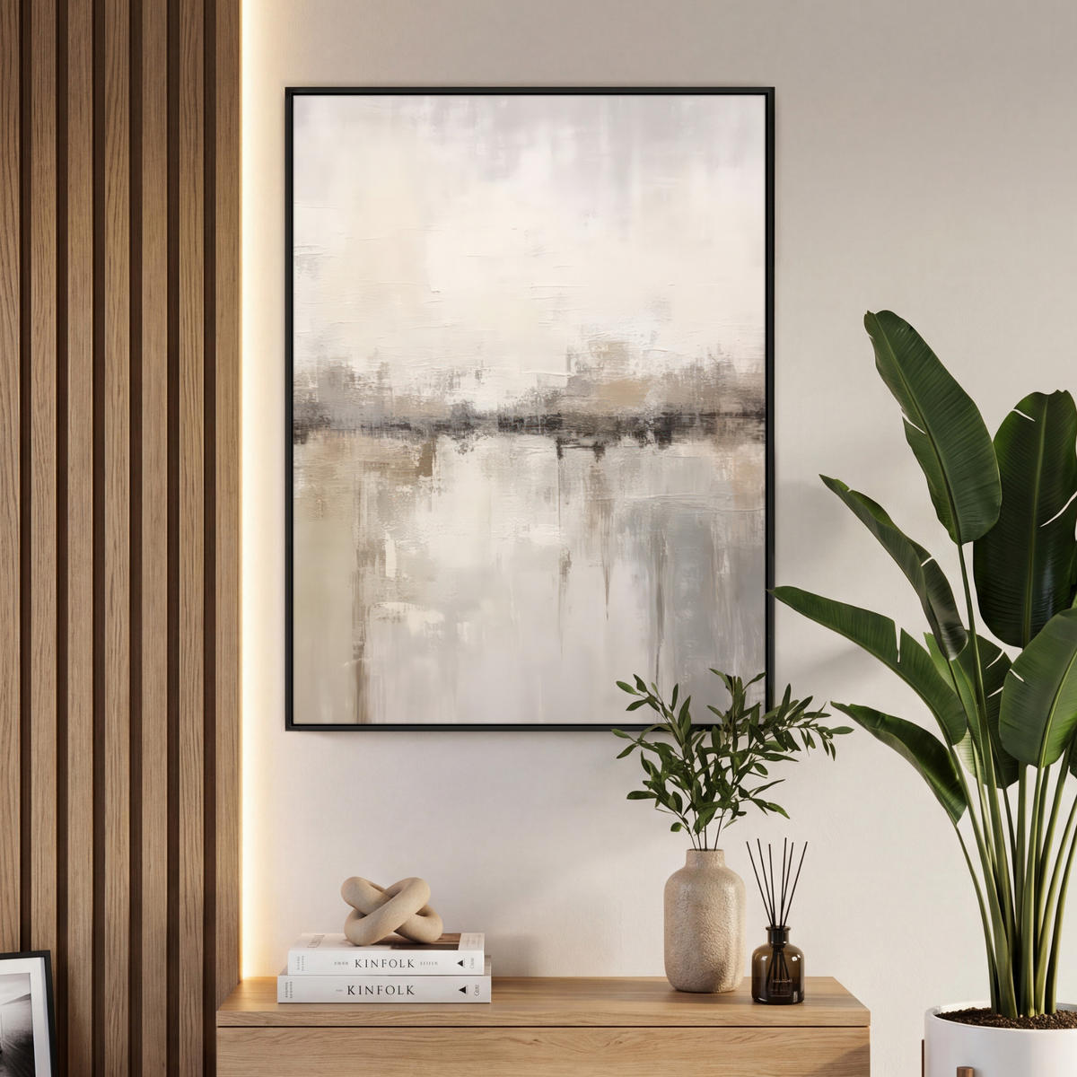 LEINWAND Bilder mit Rahmen - Moderne Kunst - Abstrakt - Beige - 70x100 - Beige, Textil (70/100cm) - MuchoWow