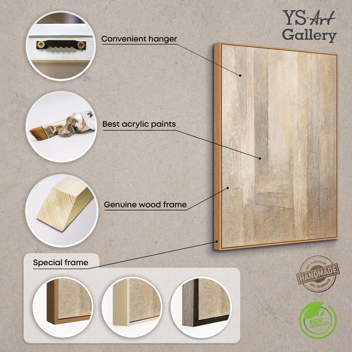 GEMÄLDE Vertikalen der Zeit Schattenfugenrahmen Beige 120x80 cm - Beige, Holz (120/80cm) - YS-art gallery