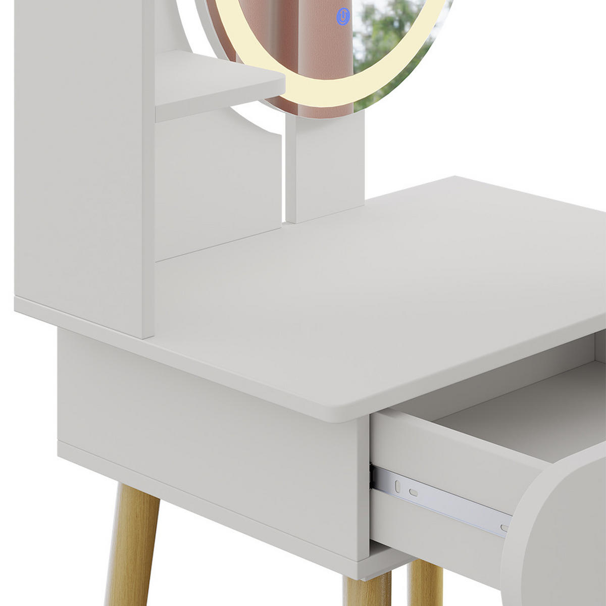 SCHMINKTISCH Edda Weiß 60 cm mit LED-Spiegel und Hocker - Weiß, Holzwerkstoff (60/127/40cm) - Vicco