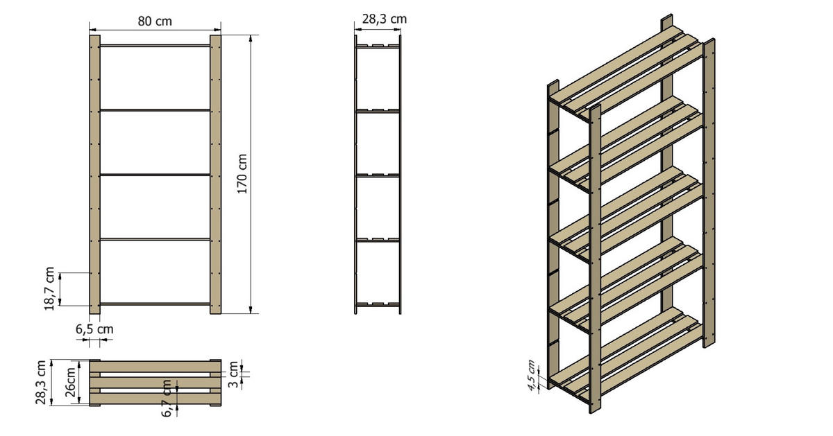 HOLZREGAL PINEPEAK 170x80x28cm 5 Fachboden 1,2cm dickes Kiefernholz Grau - Grau, Holz (80/170/28cm) - PROREGAL
