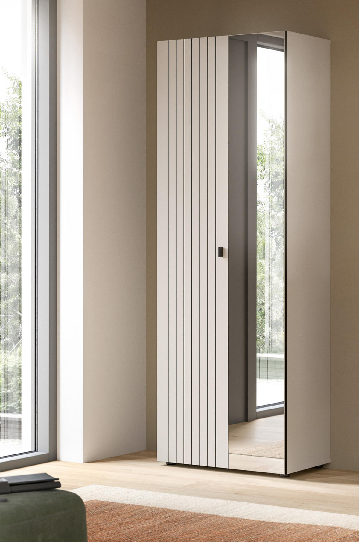 GARDEROBENSCHRANK Kaschmir 70 x 192 cm, Schuhschrank mit variabler Inneneinteilung - Kaschmir/Schwarz, Glas/Holzwerkstoff (70/192/37cm) - Inn.Furn