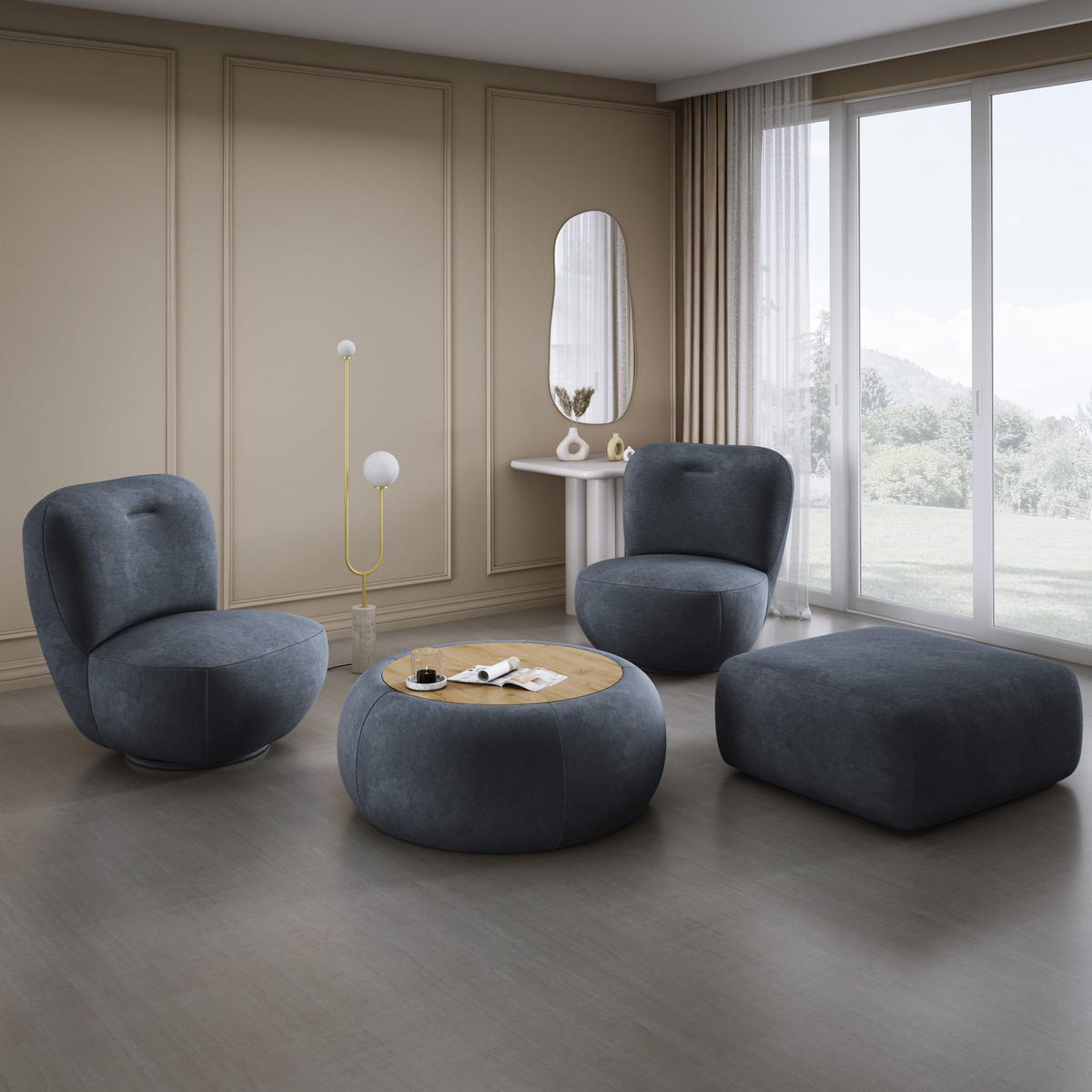 DREHSESSEL LUIS, Freistehend, Sitz drehbar 360°, 39x82x56 cm, GRAU - Grau, Holz/Textil (82/72/66cm) - DomoHome