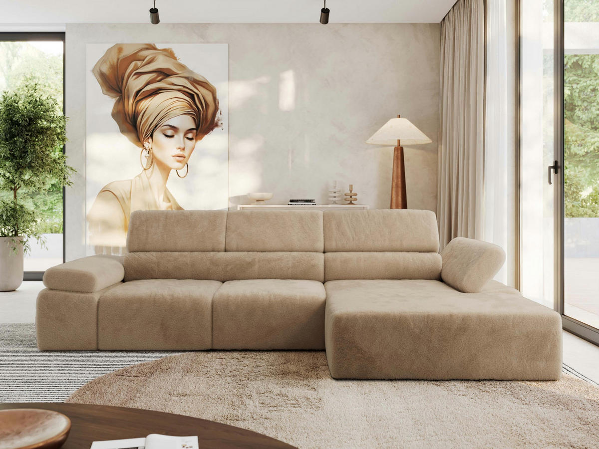 ECKSOFA RILASSO L Beige Plüsch - rechts - Beige/Schwarz, Kunststoff/Textil (174/296cm) - MKS
