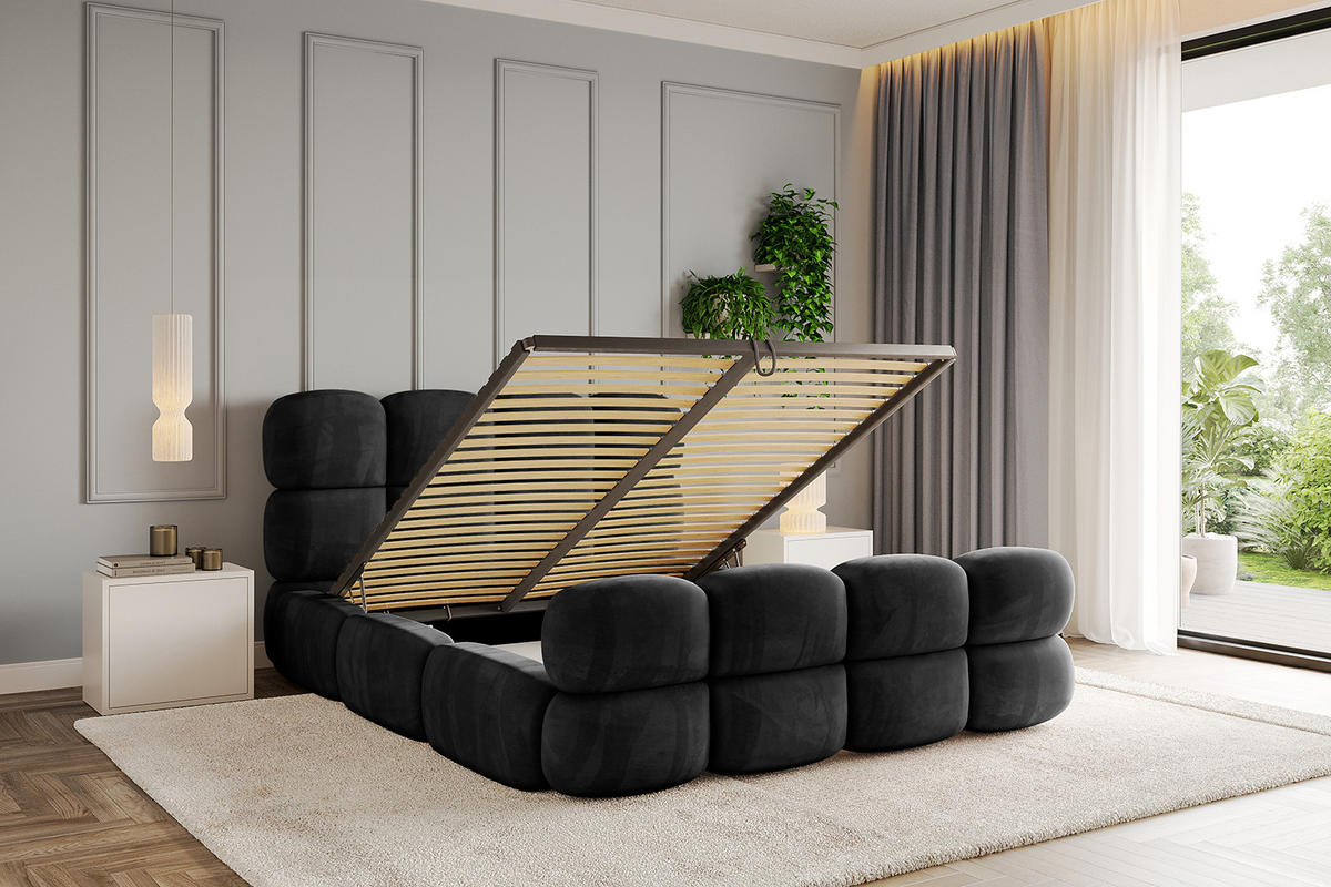 POLSTERBETT mit Bettkasten, Fußteil und Lattenrost, Boxbett ohne Matratze - NOMA-Z 140x200 Schwarz - Schwarz, Holzwerkstoff/Textil (140/200cm) - ALTDECOR