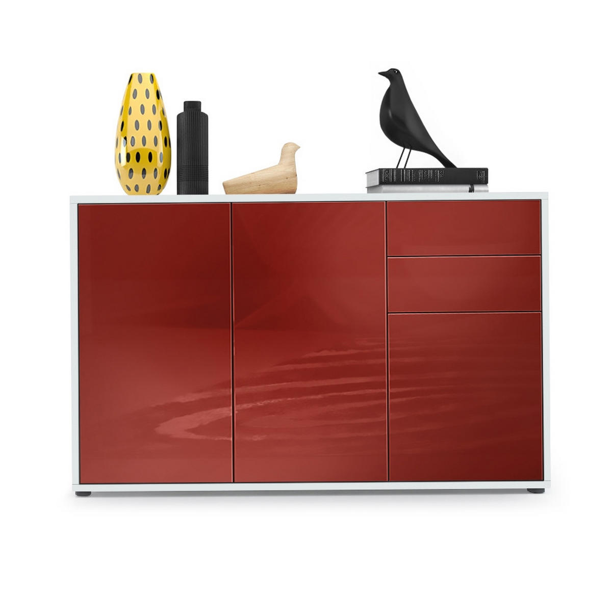 KOMMODE Ben Front in Bordeaux Hochglanz - Bordeaux, Holzwerkstoff (117/74/36cm) - Vladon