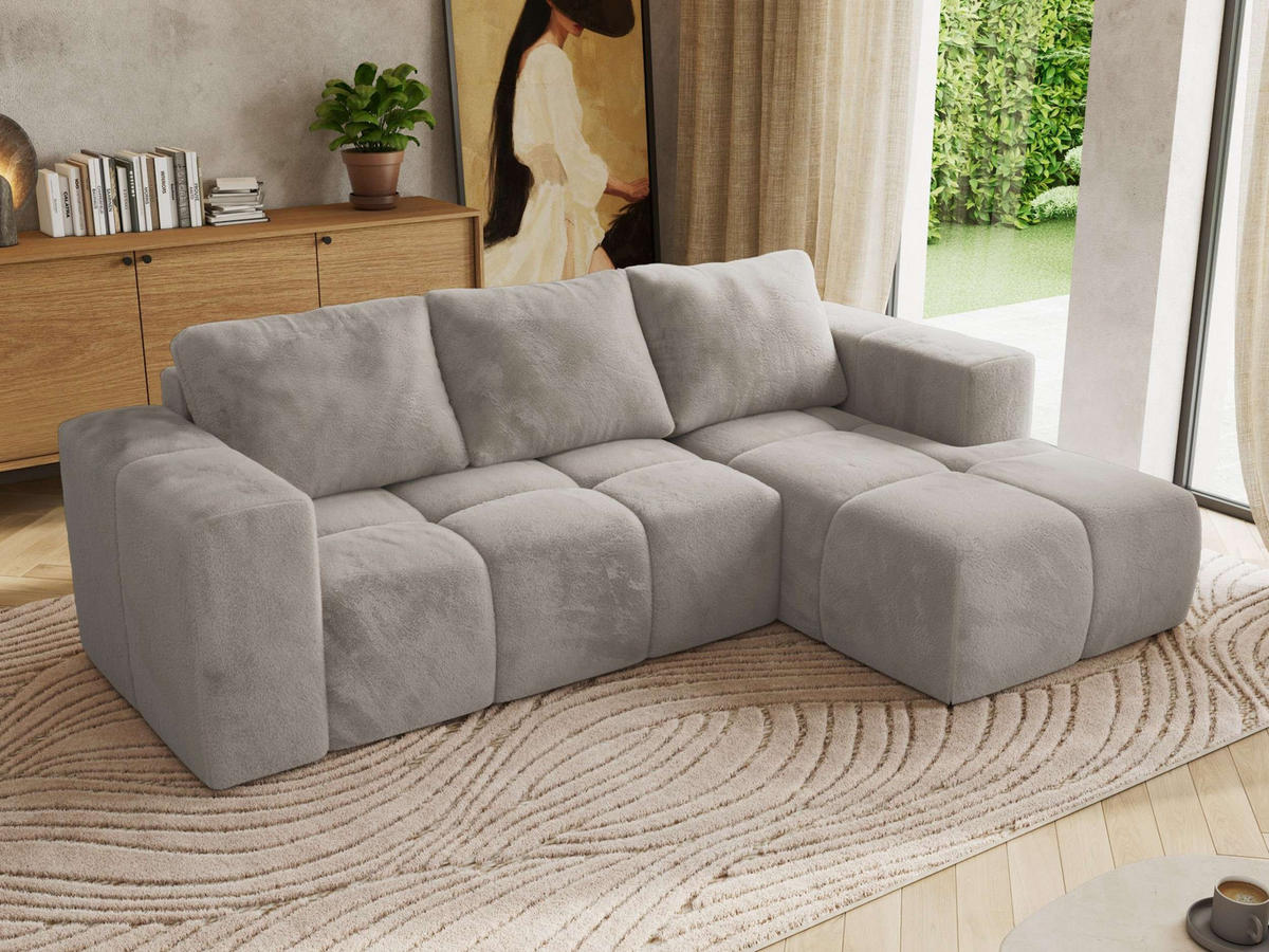 ROHOVÁ SEDAČKA MONIVA L Svetlosivá Plyš - pravá strana - čierna/svetlosivá, textil/plast (266/164cm) - MKS
