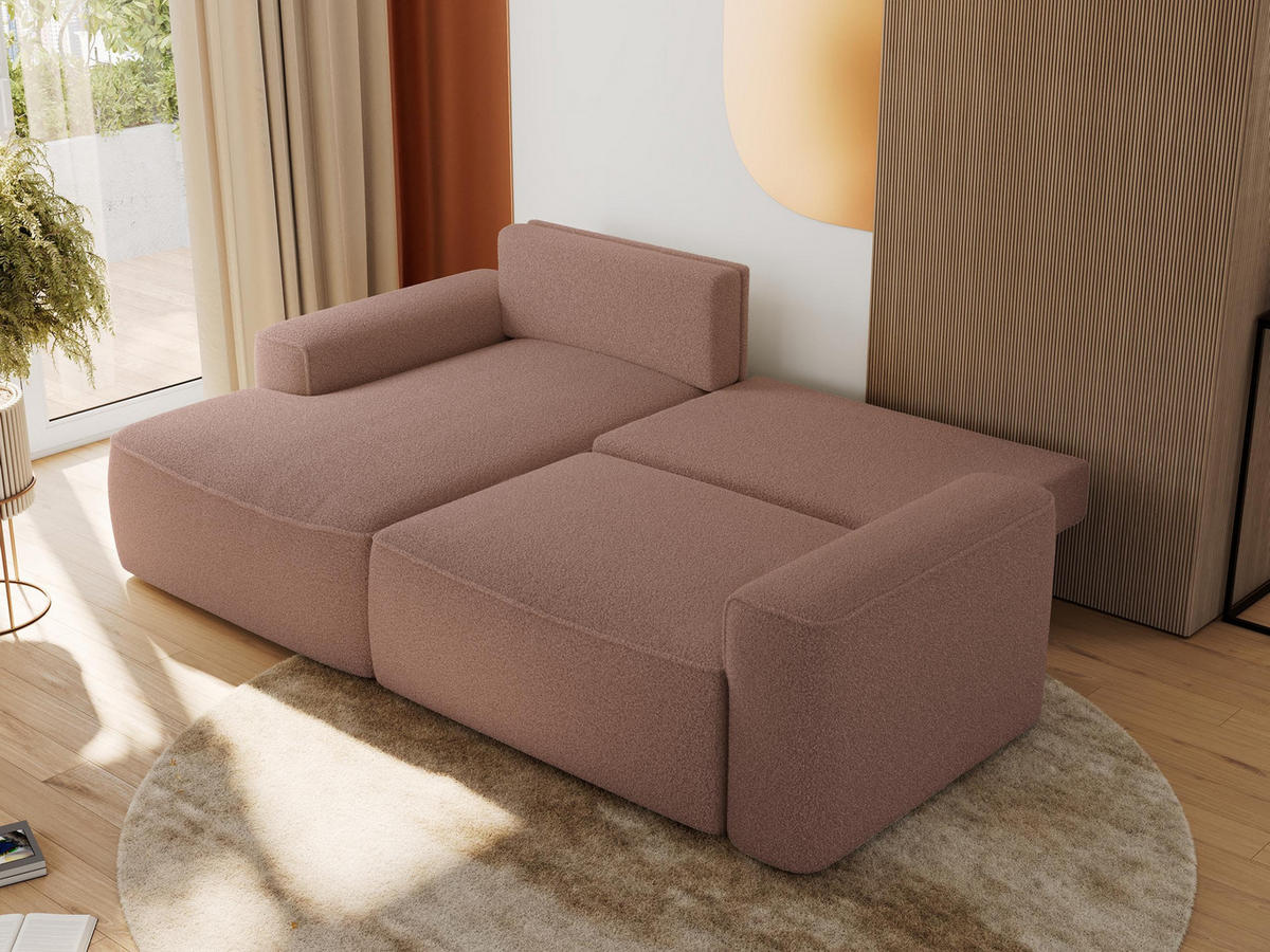 ECKSOFA BELLUNO L Rosa Boucle - Links - Schwarz/Rosa, Textil (144/233cm) - MKS