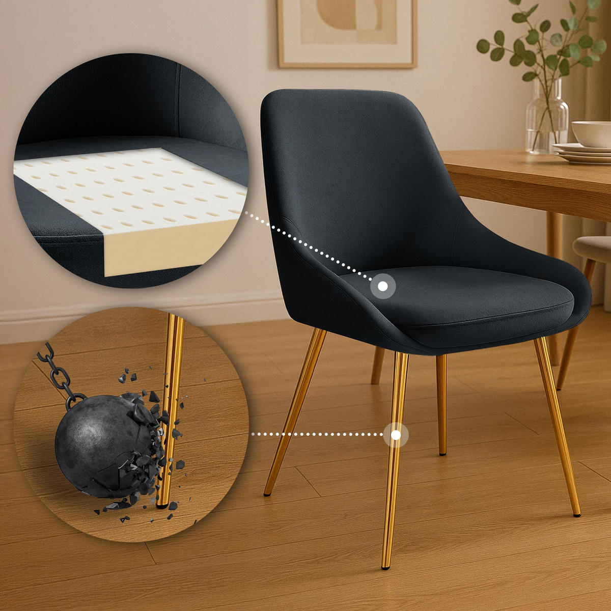 STUHL Samt Schwarz - Goldfarben/Schwarz, Textil (50/86/53cm) - CLP