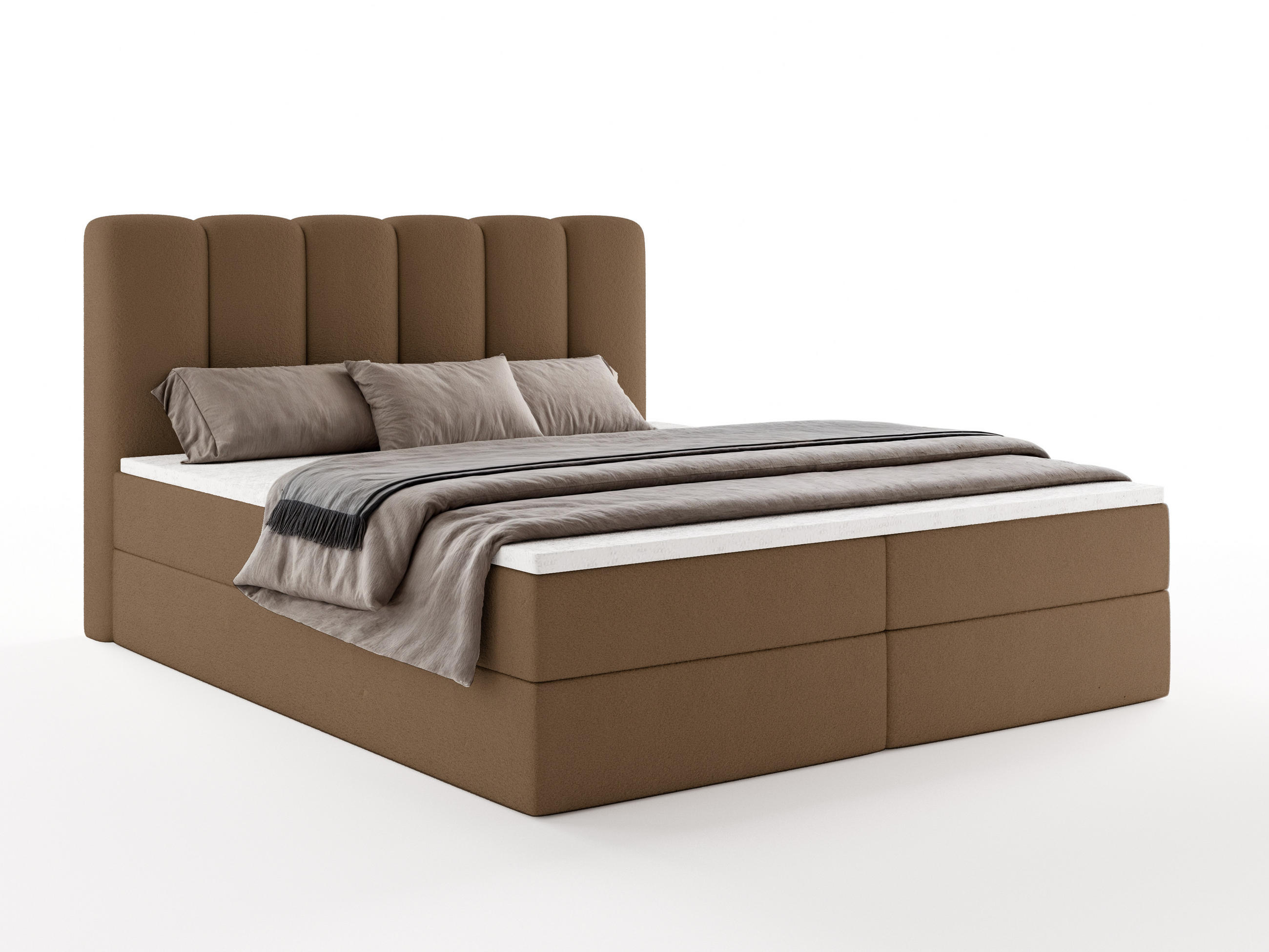 BOXBETT NOLARO 200x200 cm Komplett-Set mit Bettkasten, Bonell-Matratze und Topper, Bouclé Braun - Braun, Textil (200/200cm) - Luxkor24
