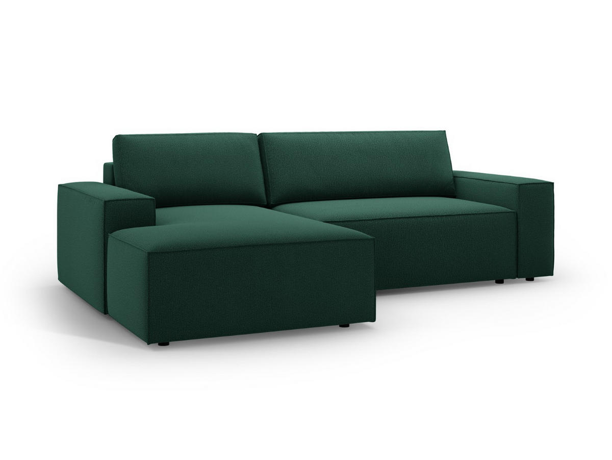 AUSKLAPPBARES-ECKSOFA links mit Container Jodie aus strukturiertem Stoff grün 3 Sitzplätze - Grün, Textil (246/151cm) - Micadoni