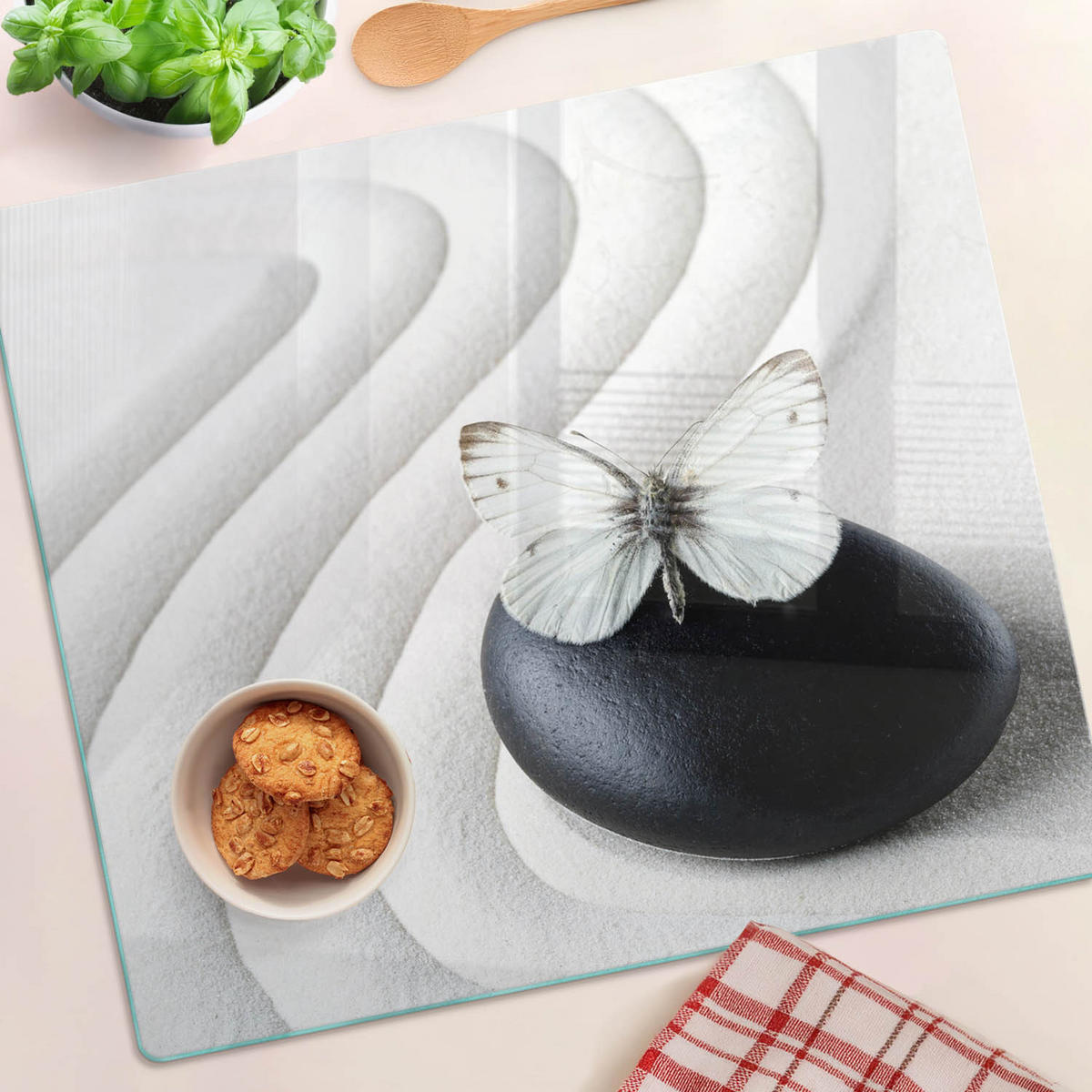GLASPLATTE 60x52 cm Zen-Schmetterling - Weiß, Glas (60/0.4/52cm) - TULUP
