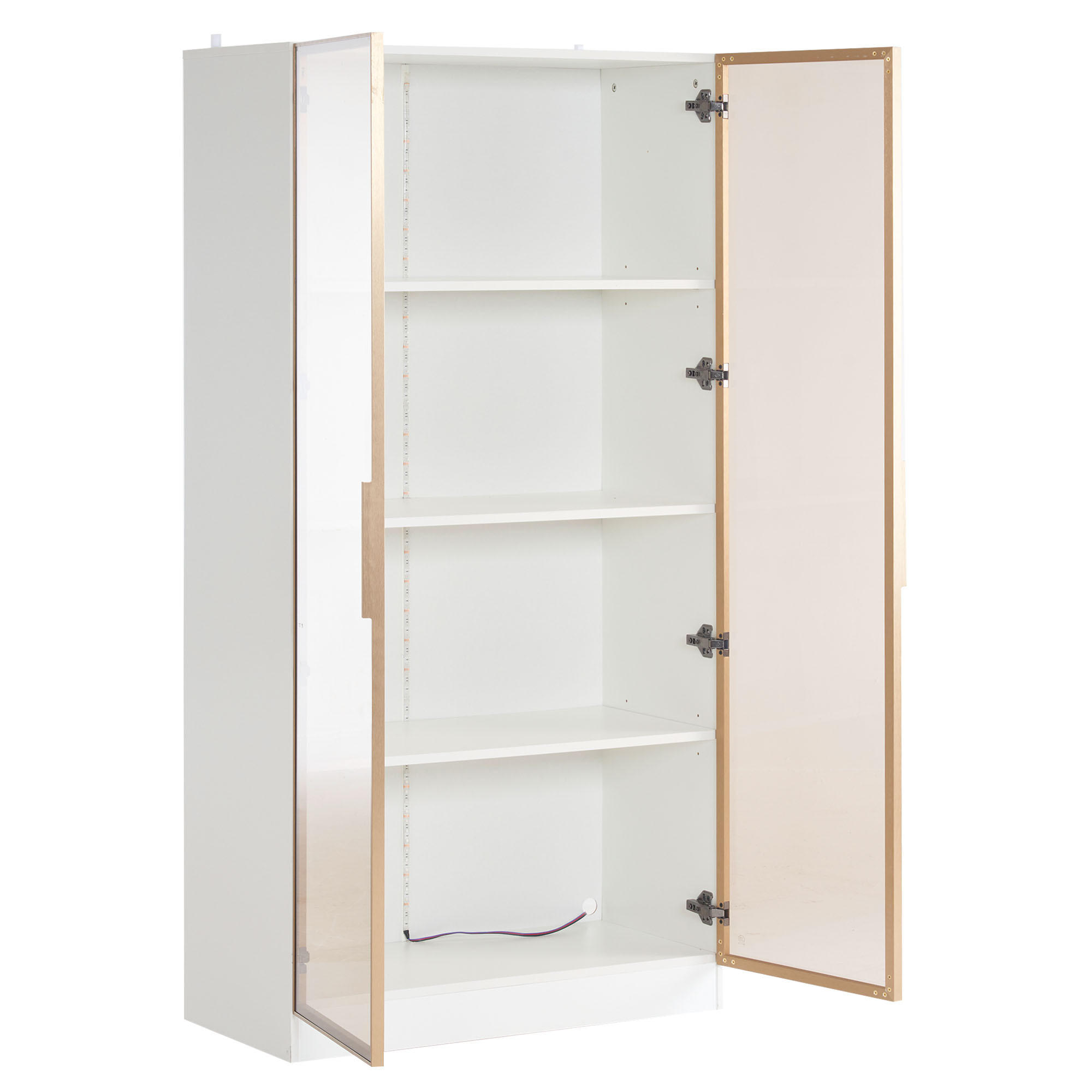 GLASVITRINE weiß mit braunen Glaselementen, LED-Beleuchtung und verstellbaren Einlegeböden 80 × 40 × 160 cm - Weiß, Holzwerkstoff (80/160/40cm) - Luhomfu