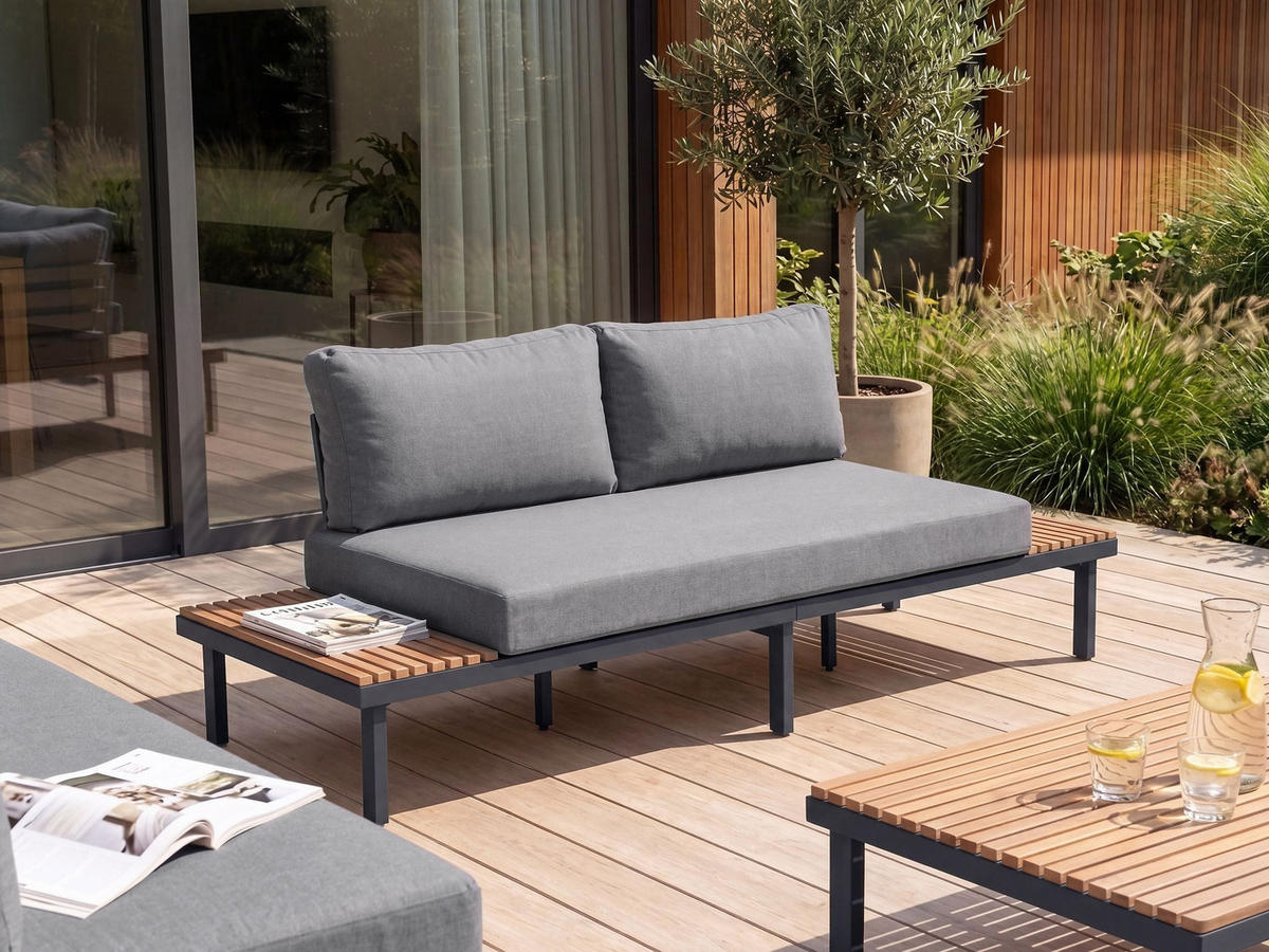 GARTENSOFA 2-Sitzer Akazienholz Dunkelgrau Fivizzano - Dunkelgrau/Braun, Holz (195/78/73cm) - Beliani