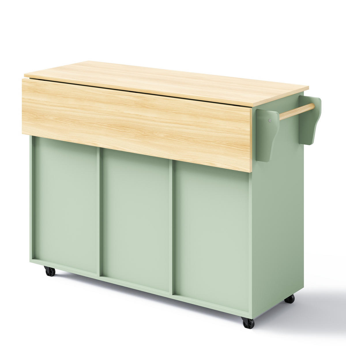 KÜCHENINSEL 91,5 cm MDF Antikgrün mit Klappbarer Arbeitsplatte und Schubladen - Hellgrün, Holzwerkstoff (46/91.5/120cm) - Korfee