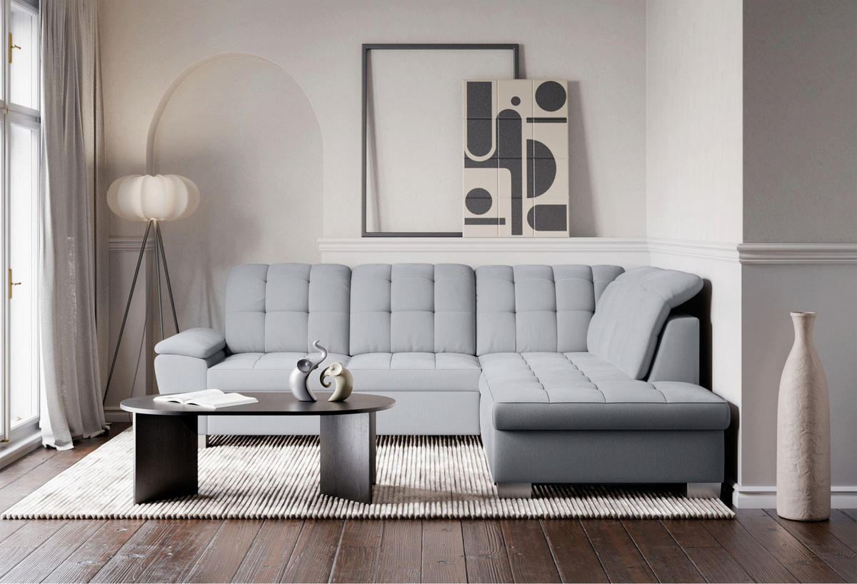 ECKSOFA Jamaal Hellgrau rechtsseitig - Hellgrau/Schwarz, Textil (212/258cm) - Selsey