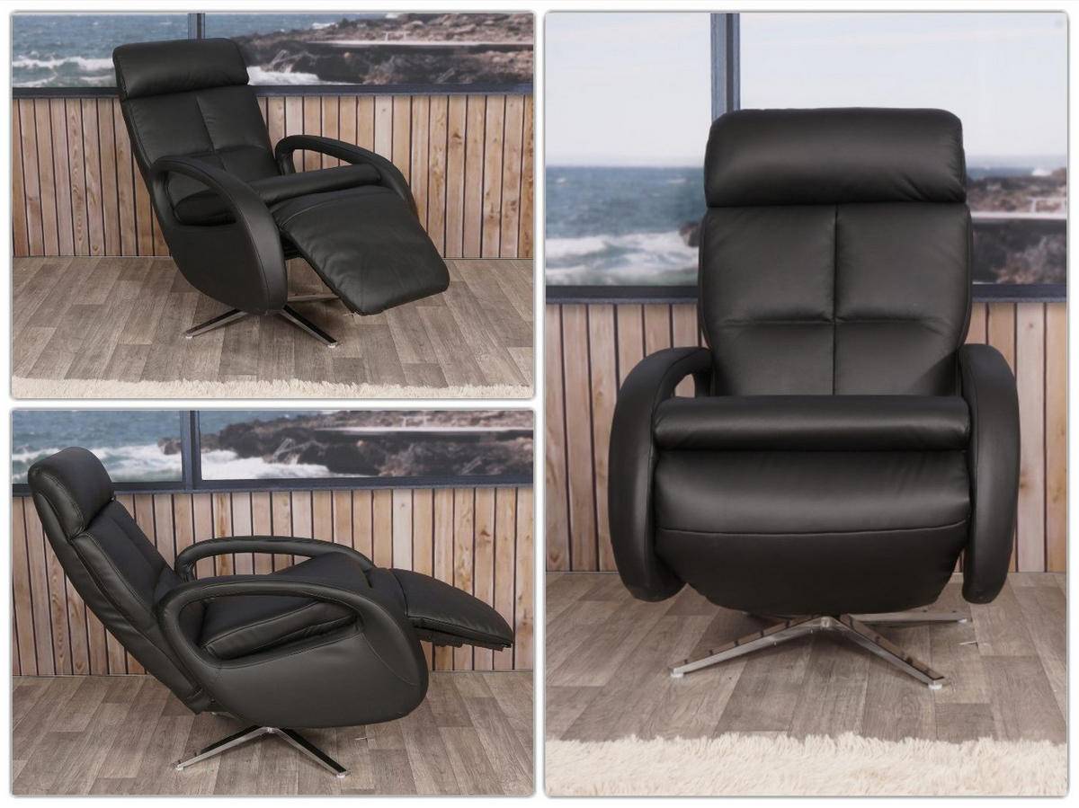 RELAXSESSEL Schwarz - Schwarz, Leder (70/109/147cm) - MCW