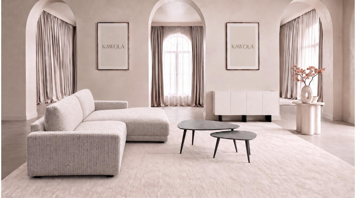 ECKSOFA MARLIN Cremeweiß Flachgewebe - Creme/Schwarz, Kunststoff/Textil (262/168cm) - KAWOLA