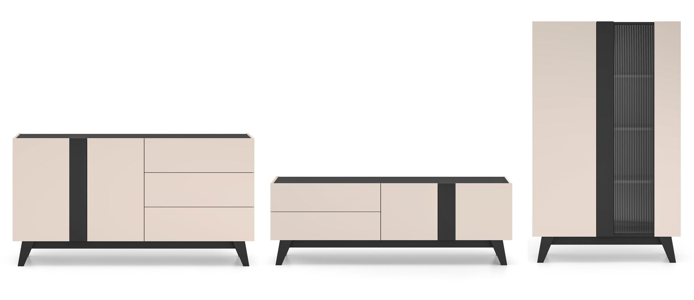 Feldmann-Wohnen Wohnzimmer-Set Creme, Schwarz 415x155x40 cm