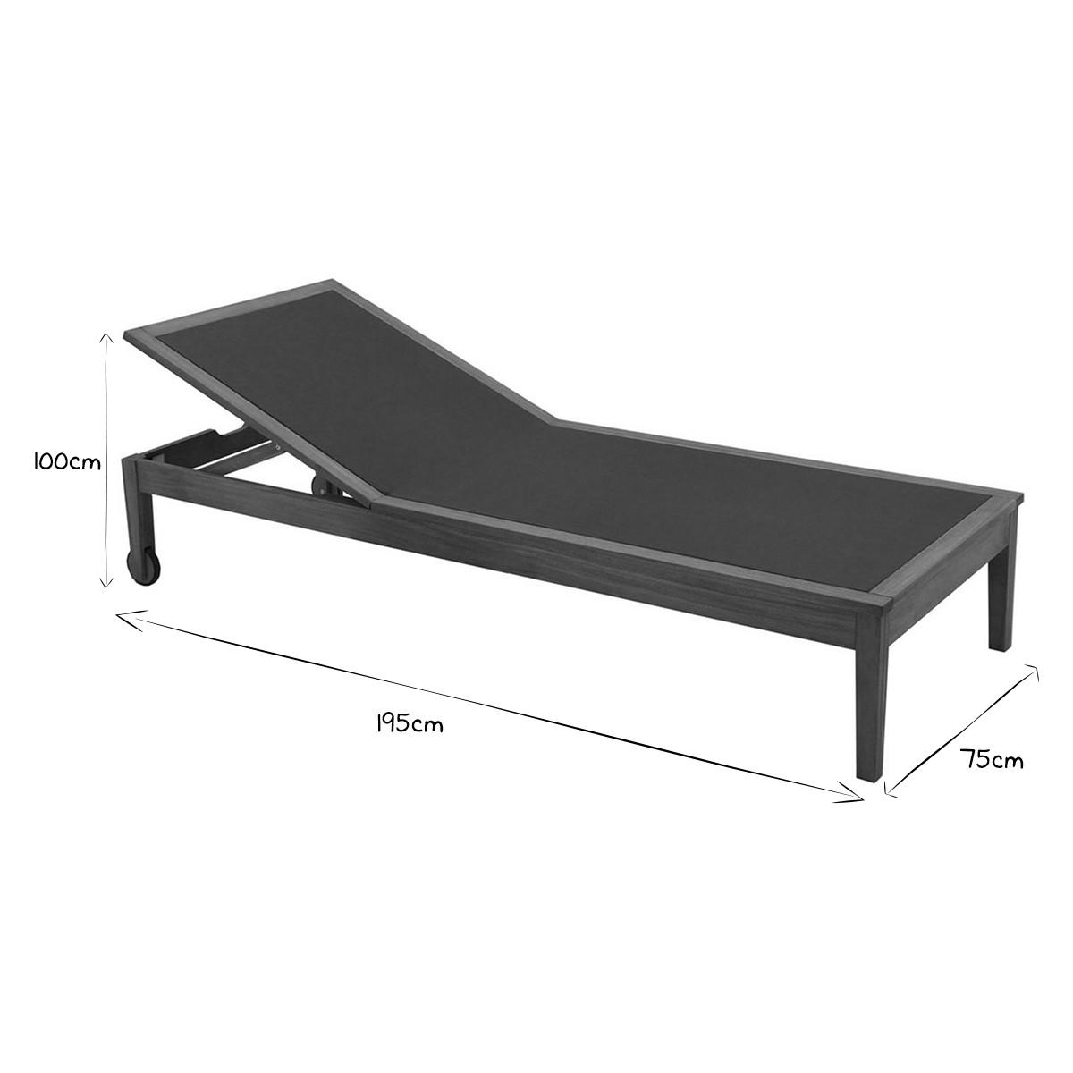 SONNENLIEGE Dunkelgrau Massivholz NAVEEN - Grau, Holz (75/100/195cm) - Miliboo