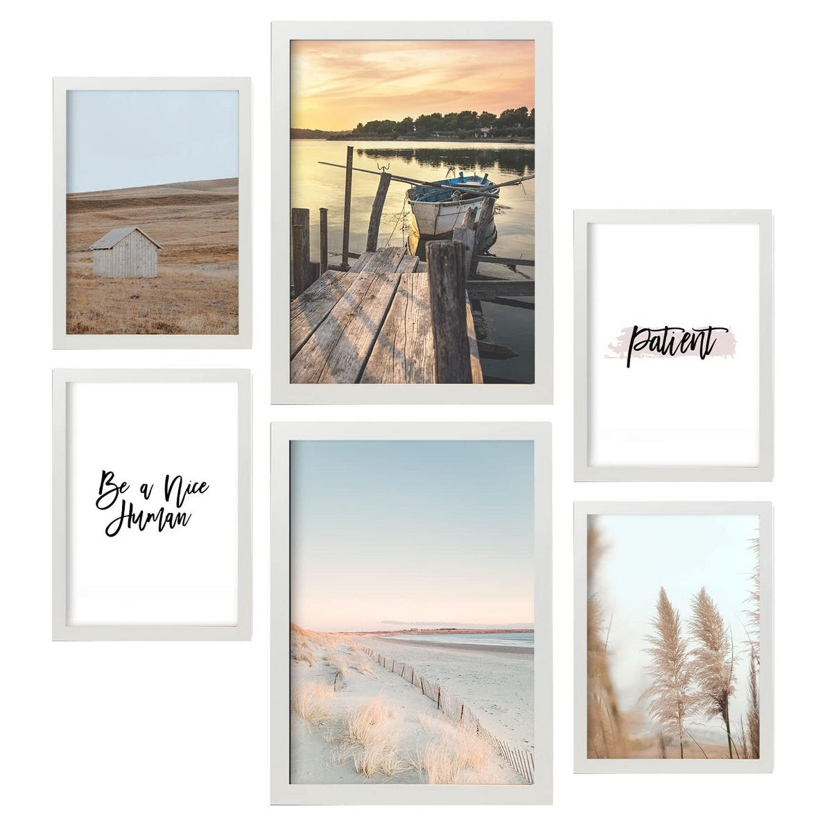 POSTER Set Mit 6 Strand Wandbild A3 & A4 Weißer Rahmen - Weiß, Papier (29/3cm) - Nacnic