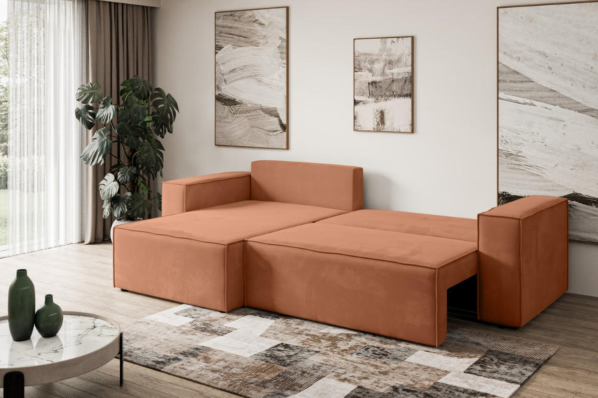ECKSOFA mit Schlaffunktion und Bettkasten CELTIC-XL - 277x143x83 cm Koralle Velours - Koralle/Schwarz, Holzwerkstoff/Kunststoff (277/143cm) - ALTDECOR
