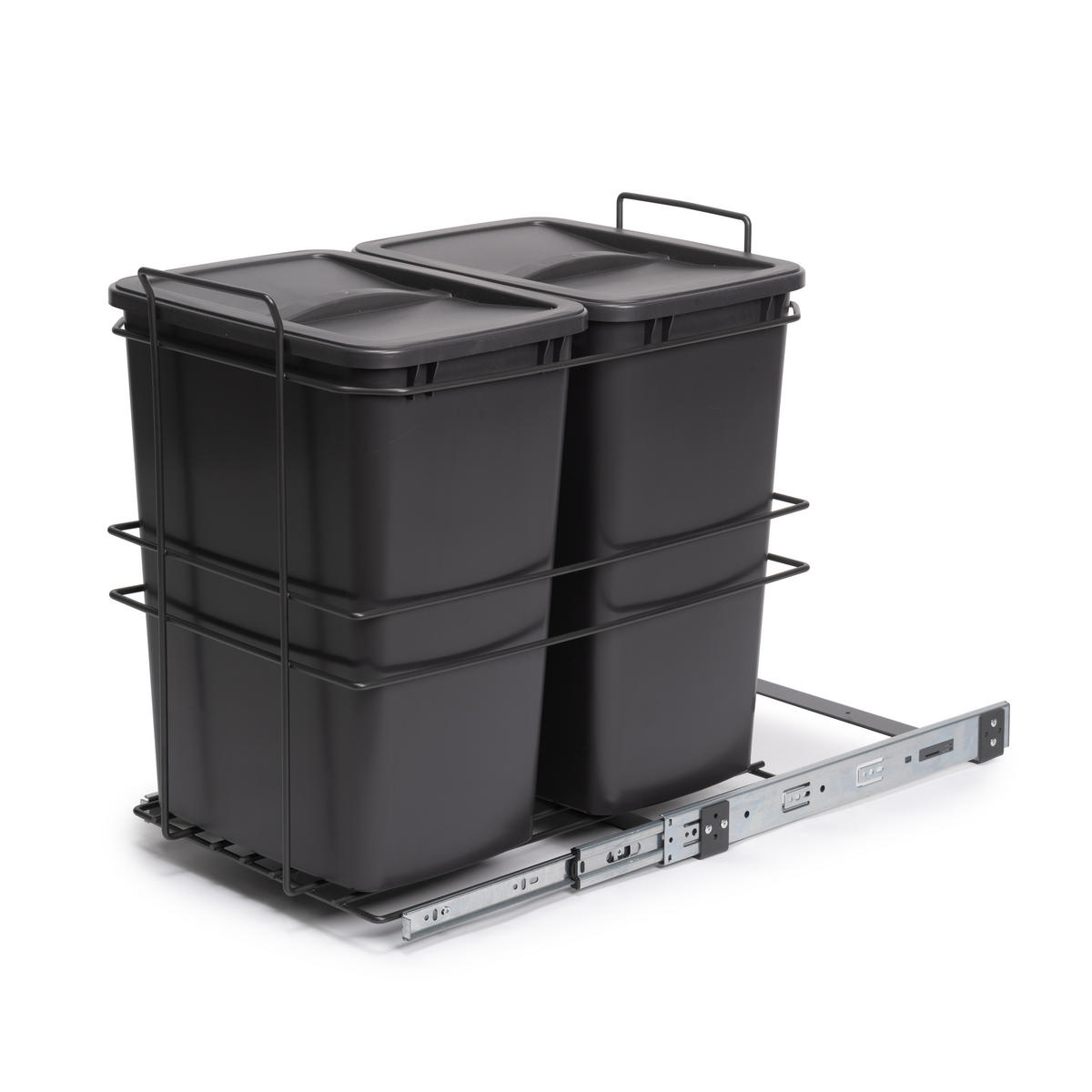RECYCLINGBEHÄLTER für Bodenmontage und manuellen Auszug in Küchenzeile, 2x35 Liter, Kunststoff, anthrazitgrau - Anthrazit, Metall (53.5/37/56cm) - EMUCA