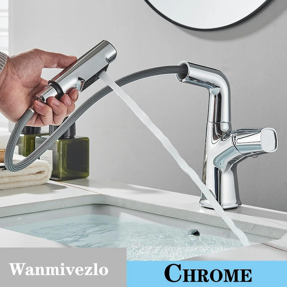 WASCHTISCHARMATUR herausziehbarer Wasserfall-Auslauf, heißes kaltes Wasser, Chrom - Chromfarben, Metall (19/24.5/5cm) - Kaket