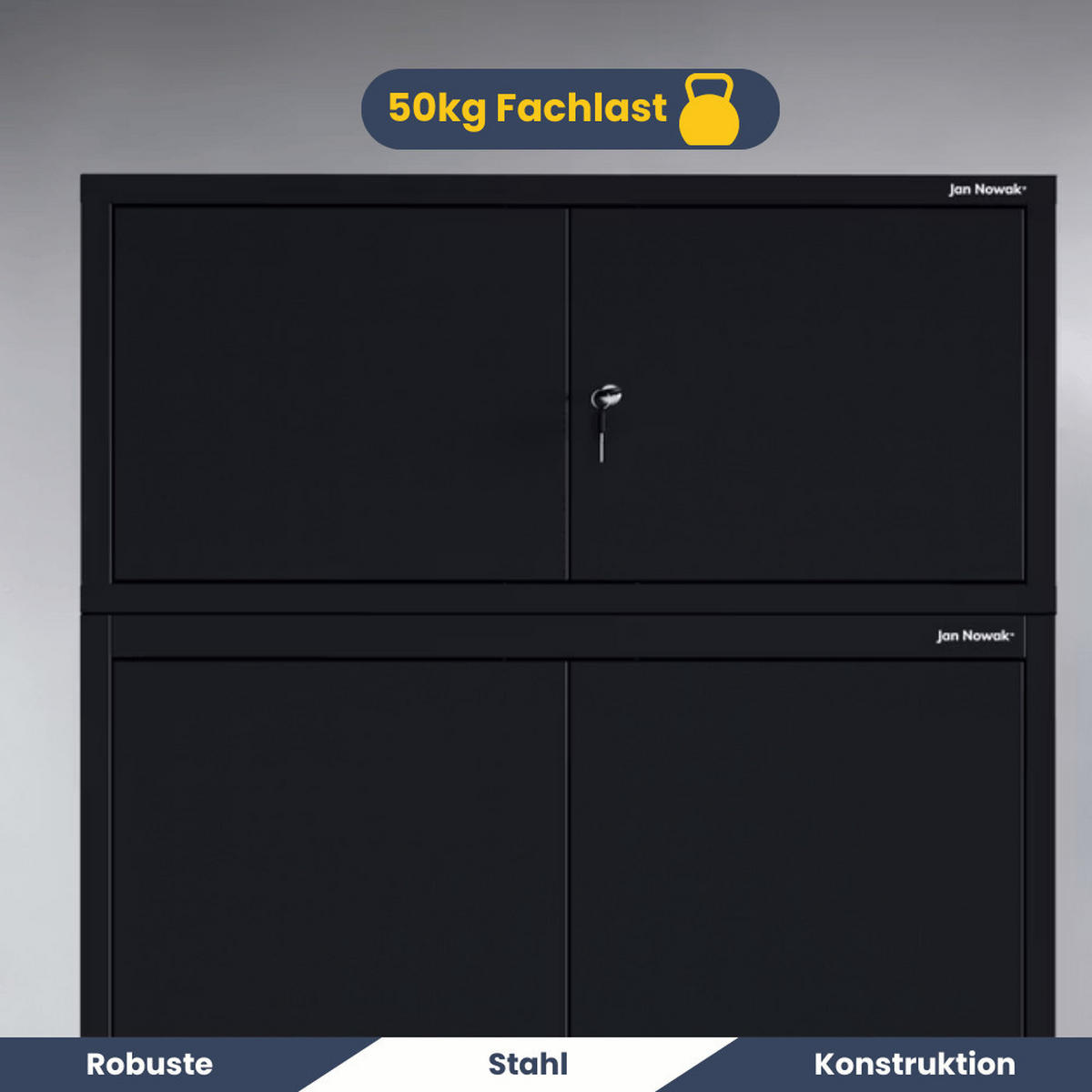 SCHRANKERWEITERUNG Aktenschrank mit 2 Flügeltüren 38x80x40cm Schwarz - Schwarz, Metall (80/38/40cm) - DELUKE
