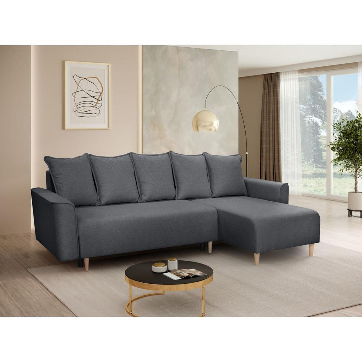 ECKSCHLAFSOFA Willow dunkelgrau - Dunkelgrau, Textil (225/150cm) - Beautysofa