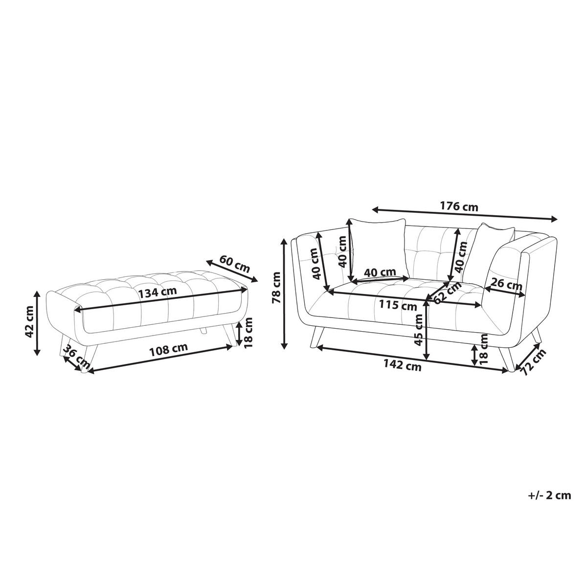 2-SITZER-SOFA Stoff Dunkelbraun mit Ottomane Habo - Hellbraun, Textil (176/78/72cm) - Beliani