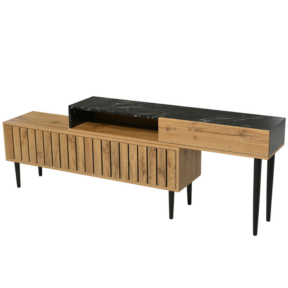 TV-STÄNDER Modern Marmor & Holzmaserung Eisenbeine Naturholz - Braun, Holz (37.5/17/133cm) - FLIEKS