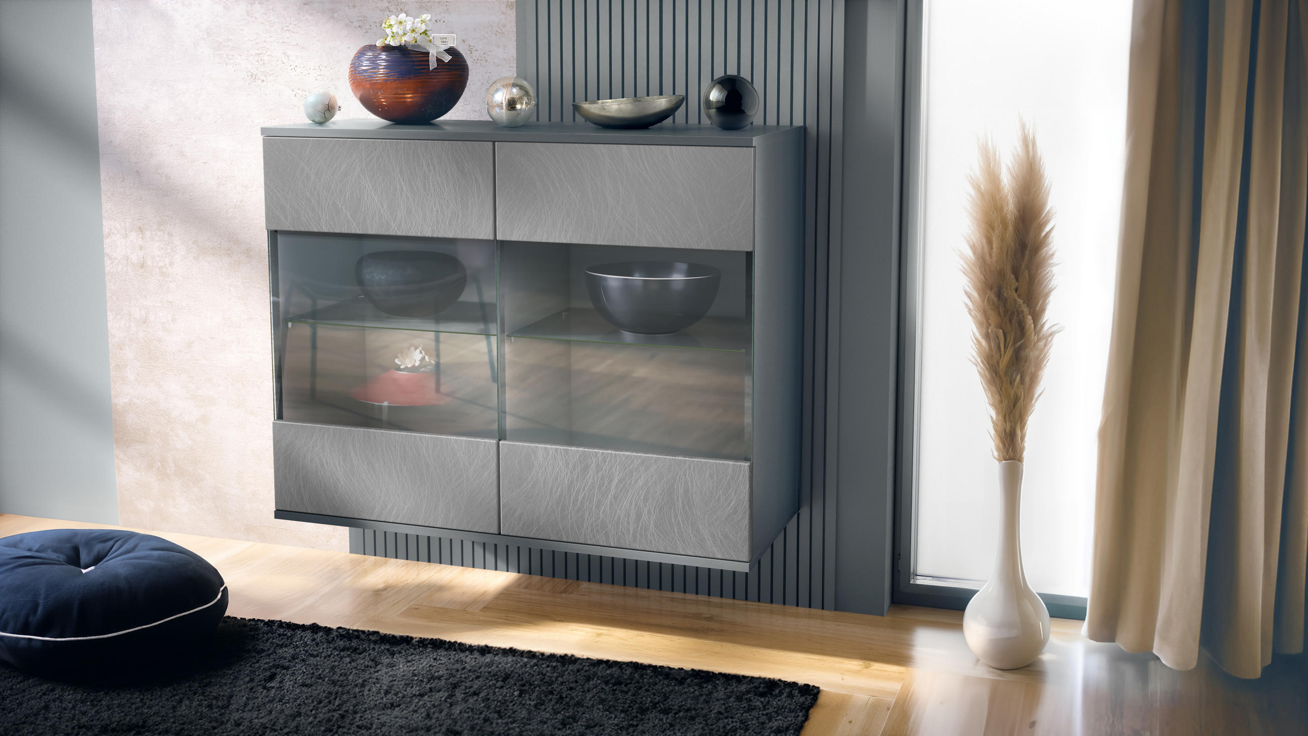 KOMMODE Bari Scratchy Metal - Silberfarben, Holzwerkstoff (92.5/73.5/35cm) - Vladon