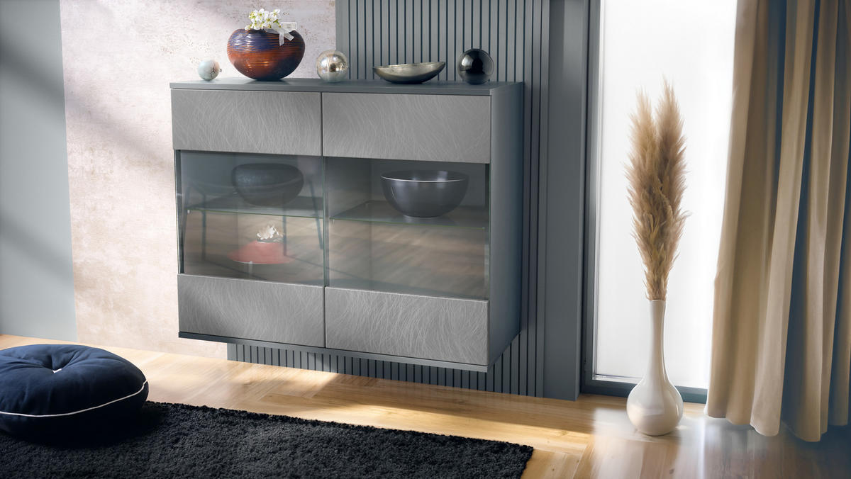 KOMMODE Bari Scratchy Metal - Silberfarben, Holzwerkstoff (92.5/73.5/35cm) - Vladon