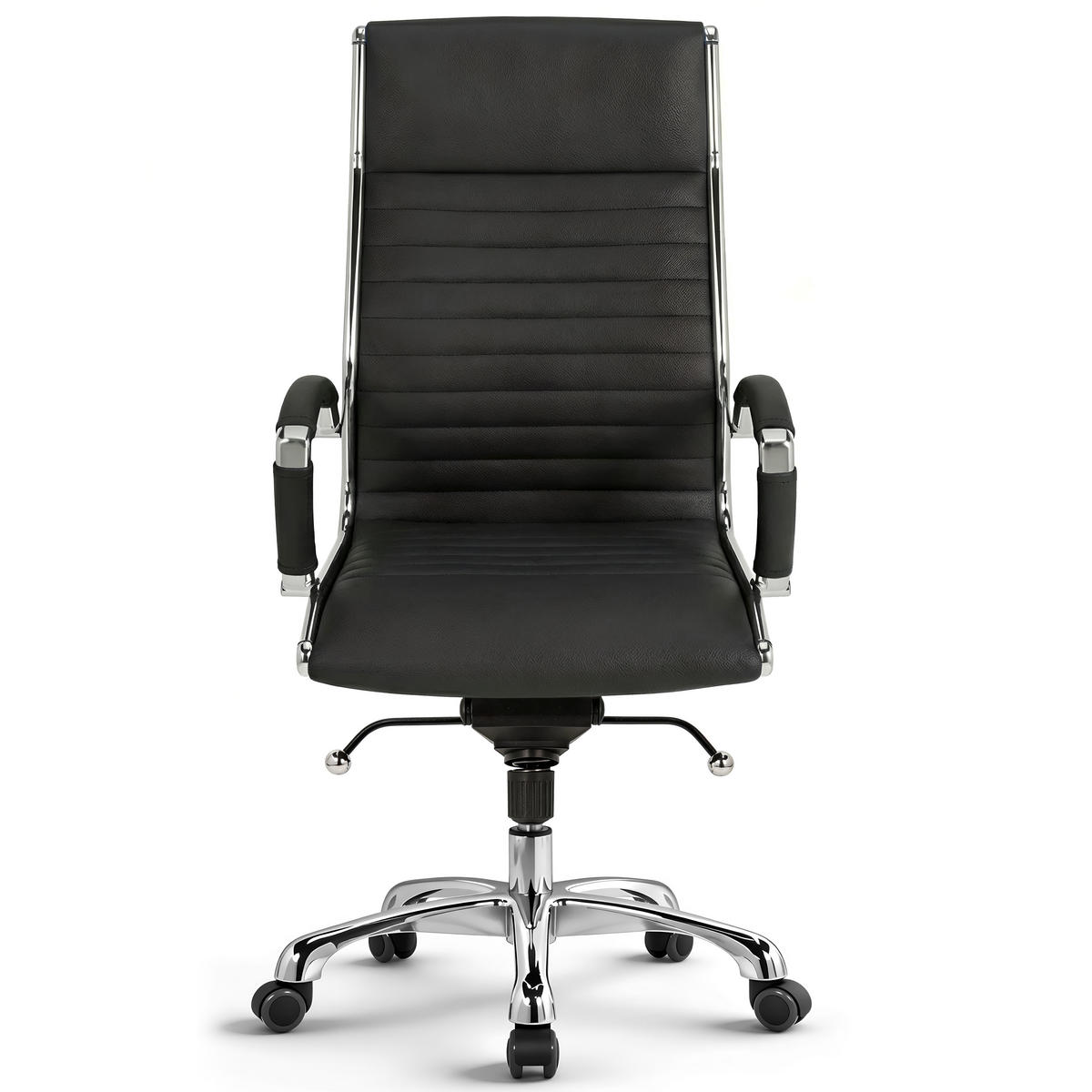 BÜROSTUHL Montreal Echtleder Schwarz – ergonomisch, 150 kg belastbar, Sitzhöhe 52-64cm - Schwarz Hochglanz, Leder/Metall (60/121/60cm) - Versee