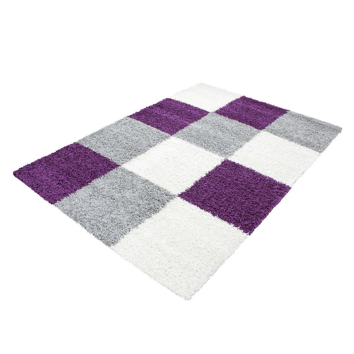 TEPPICH Hochflor Karo Polypropylen Wohnzimmer Shaggy Violett Rechteckig 120x170 - Lila, Textil (120/170cm) - KADIMA DESIGN