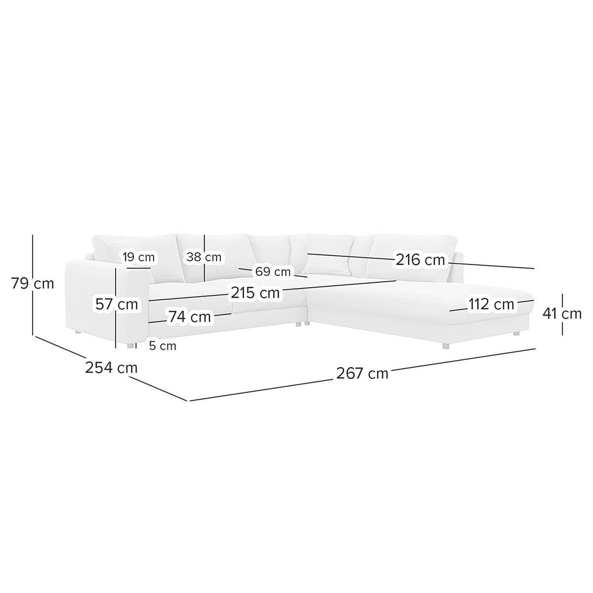 ECKSOFA mit Ottomane - Schwarz/Grau, Kunststoff/Textil (267/254cm) - home24