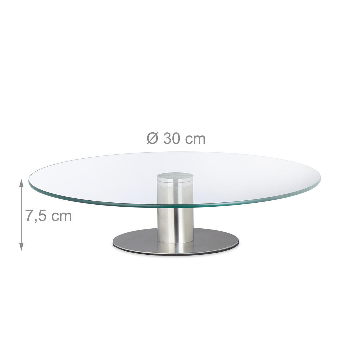 TORTENPLATTE Transparent drehbar Glas Edelstahl 30 cm - Multicolor, Glas/Metall (30/7.5/30cm) - Relaxdays
