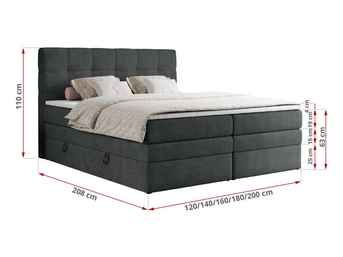 BOXSPRINGBETT ERNI KING 120/200 Dunkelgrau Struktur - H4 - Dunkelgrau, Holz/Textil (120/200cm) - MKS