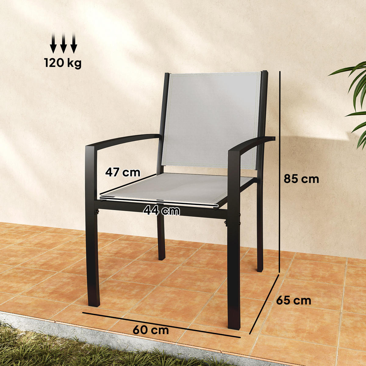 GARTENSTÜHLE 2er-Set DE-13257 mit Armlehnen & Textilène-Bezug Hellgrau - Hellgrau, Metall (65/85/60cm) - ComfortXL