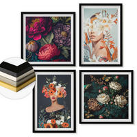 WANDBILDER 4er-Set - 50x50 cm & 40x60 cm Schwarzer Rahmen - Blumenporträts, Sträuße, Blätter - Schwarz, Kunststoff (50/50cm) - ArtPrintCave