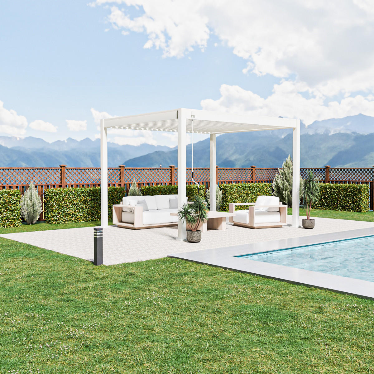 PERGOLA Terrassenüberdachung Trumpf | Alu-Stahl | Lamellendach | 3 x 3,6 M | weiss | freistehend - Weiß, Metall (300/255/360cm) - PergoLine