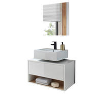 BADMÖBEL-SET 2-teilig weiß Hochglanz und Eiche, Badezimmer Set mit LED Beleuchtung, 80 cm - Weiß Hochglanz, Glas/Holzwerkstoff (80/190/46cm) - Furn.Design