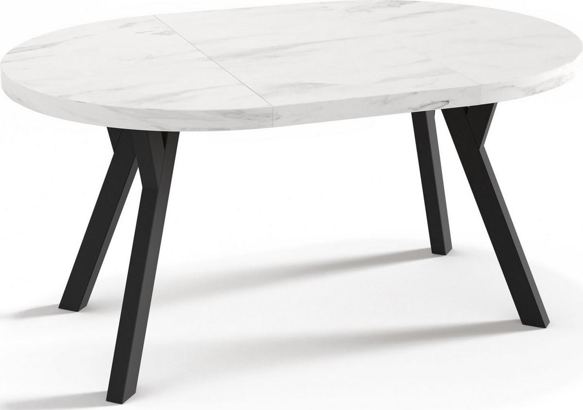 ESSTISCH Twixy runder ausziehbarer, Marmor Weiß 100-200/100/76 cm - Ecru/Schwarz, Holz/Holzwerkstoff (100/100/76cm) - WFL GROUP
