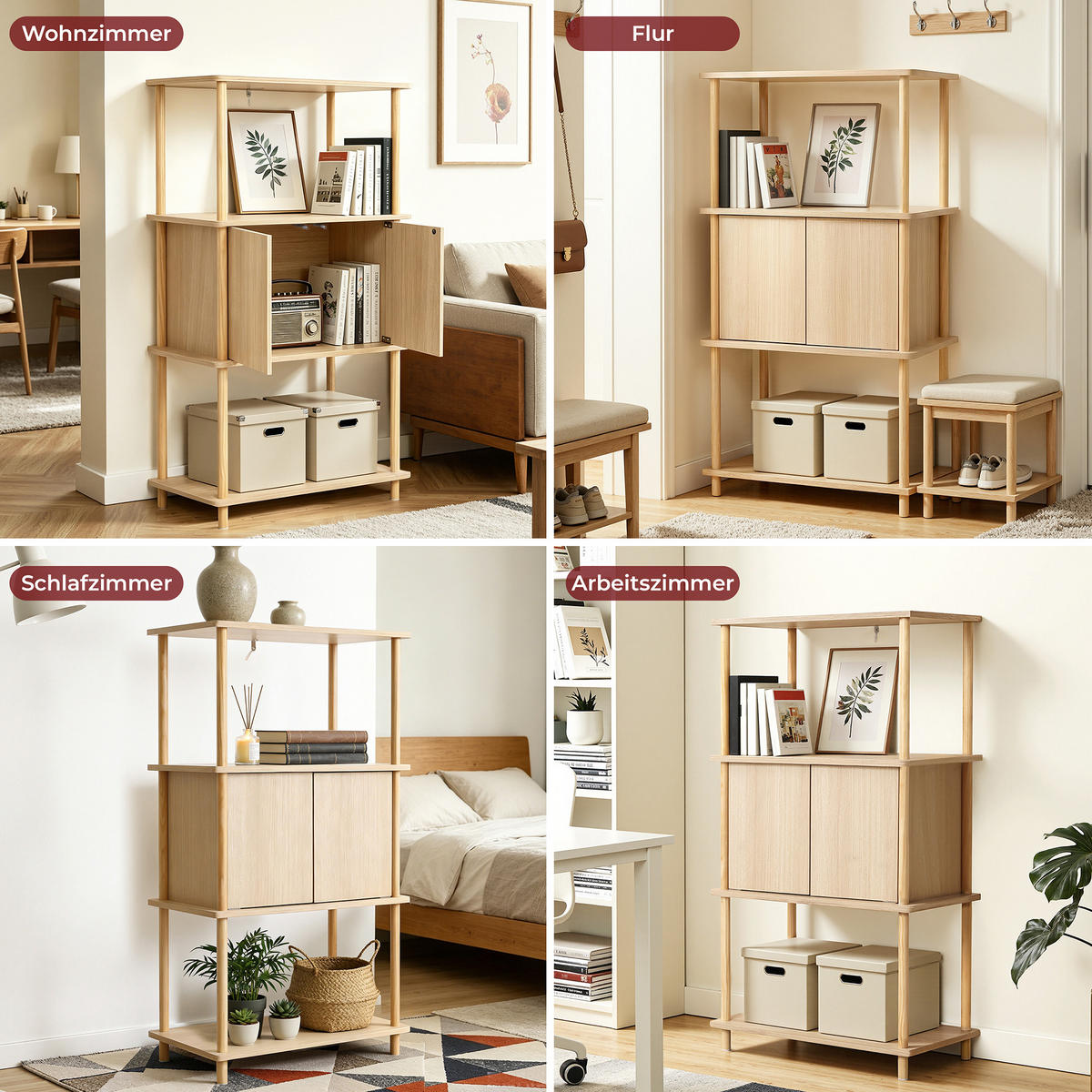 STANDREGAL mit 3 Ablagen und zweitürigem Stauraum - Alteiche, Holz (35/112.5/60cm) - Hometopia