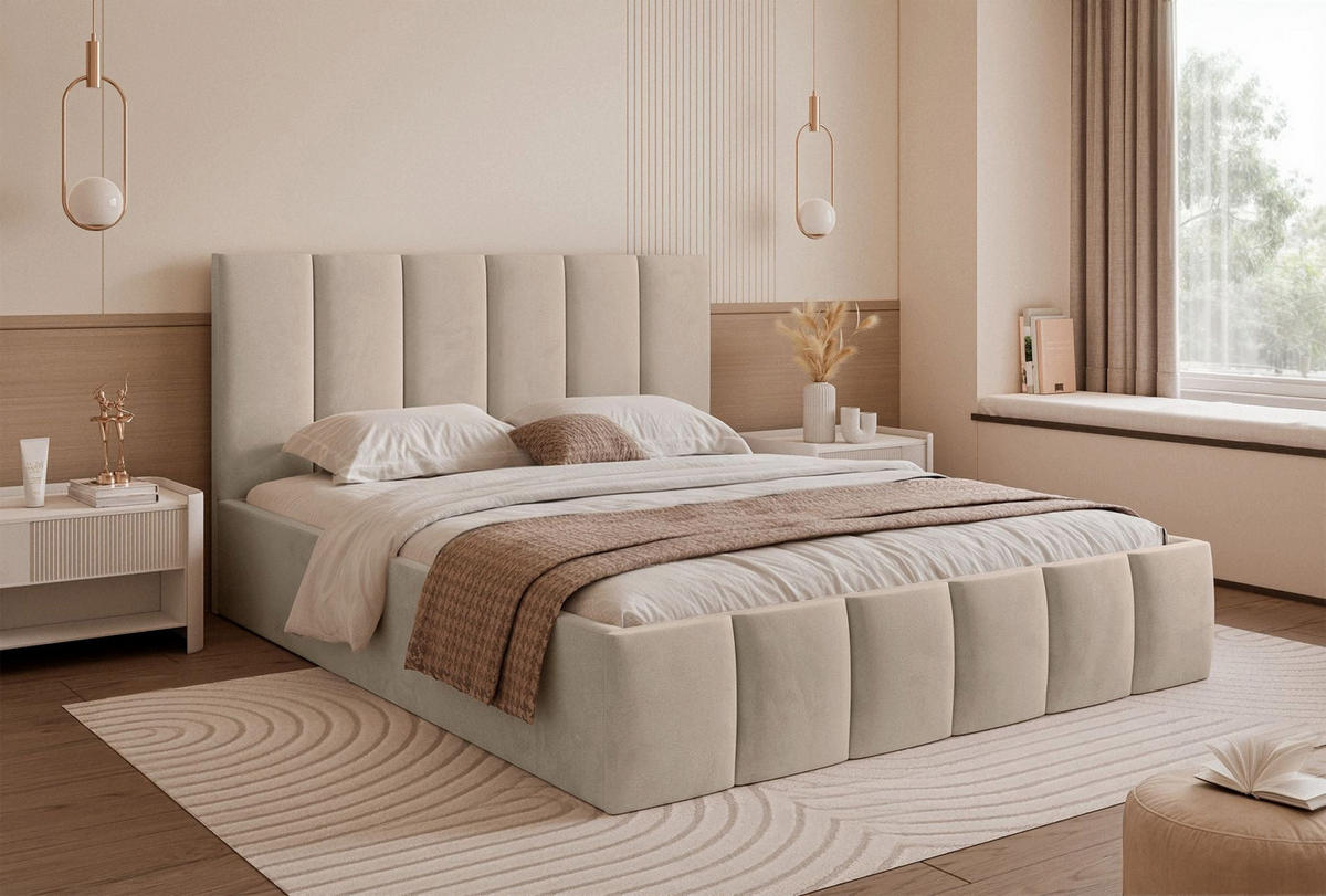 POLSTERBETT Sarafino Beige Samt 140x200 cm - Beige, Textil (140/200cm) - Selsey